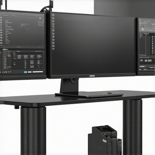 A modern multi-monitor docking station showcasing multiple high-resolution displays and advanced ports.