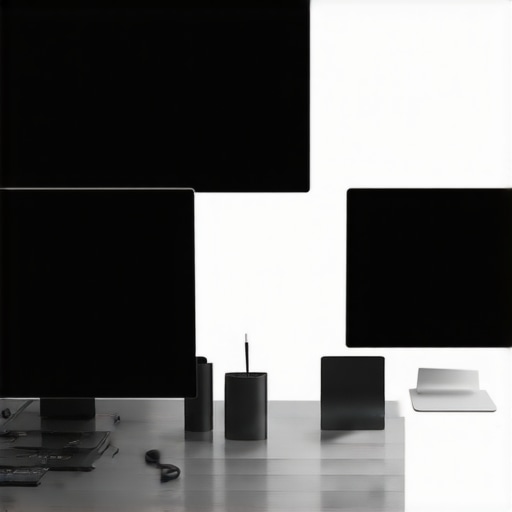 A sleek desk with multiple monitors connected via a Thunderbolt dock