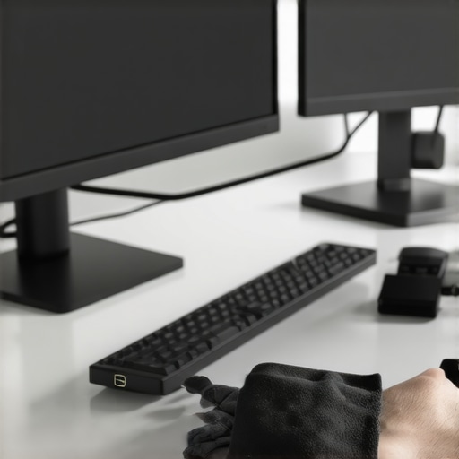 Person cleaning a USB-C dock and organizing cables for optimal multi-monitor workstation