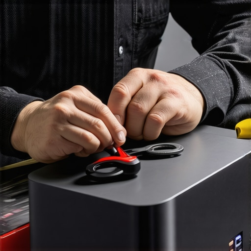 Technician inspecting Thunderbolt dock with precision tools, symbolizing equipment maintenance.