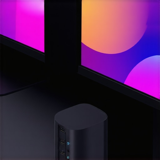 Multiple monitors connected to a sleek USB-C dock demonstrating stability and organization.
