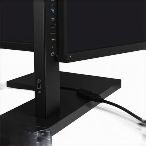 A well-organized workstation featuring a rugged USB-C dock connecting multiple monitors and peripherals with tidy cable management.